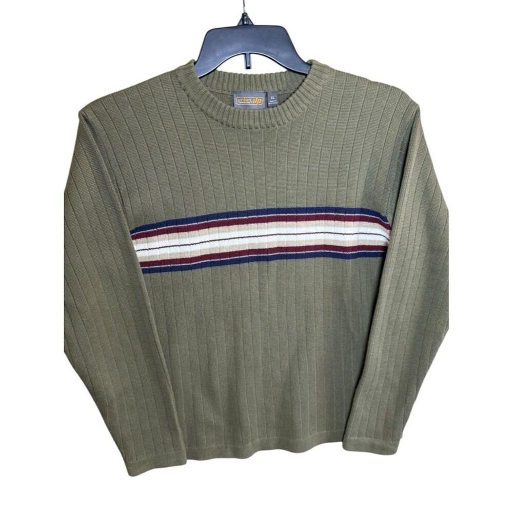 Vintage Urban Pipeline Y2K Olive Green Ribbed Striped Crewneck Sweater XL